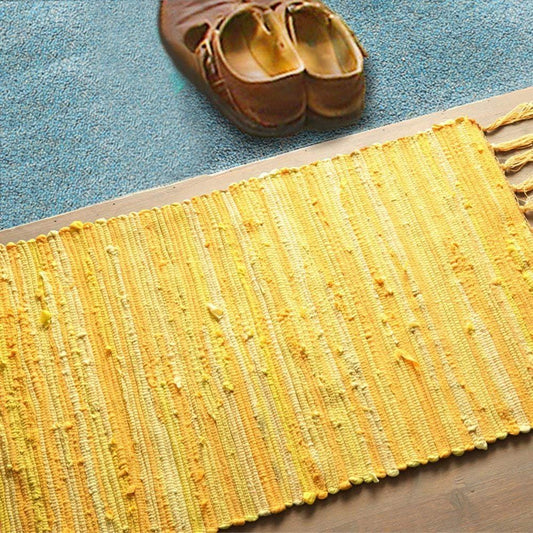 Chindi Rag Rug, Machine Washable Cotton Reversible Rag Rug Hand Woven Multi Color Striped Area Rug Floor Rugs for Bedroom, Living Room, Kitchen and Laundry Room (20'' x 31", Yellow)