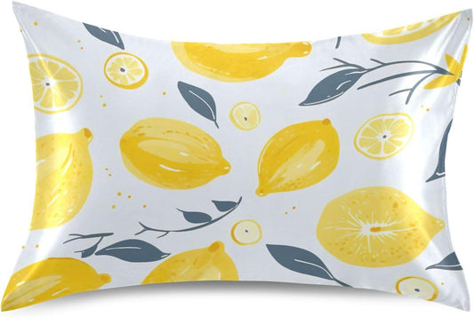 Watercolor Lemons Yellow Satin Pillowcase for Hair and Skin Body Pillow Cases Standard Size 20"X26" Throw Pillow with Envelope Closure for Sleeping