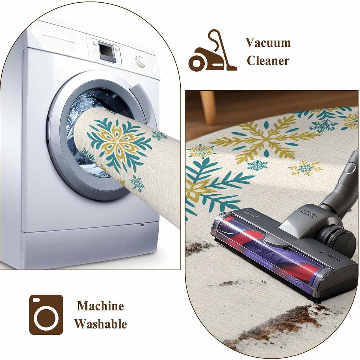 Retro Yellow Snowflake 4x6 Area Rugs for Living Room, Winter Christmas Abstract Art Non Slip Floor Mat Washable Low-Profile Indoor Carpet for Bedroom, Dining Room, Bathroom