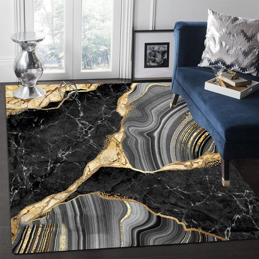 Black Grey Yellow Marble Texture Modern Abstract Aesthetic Area Rug 3x5 Minimalist Art Decor Rug for Livingroom Bedroom Diningroom Indoor Kitchen Hallway Carpet