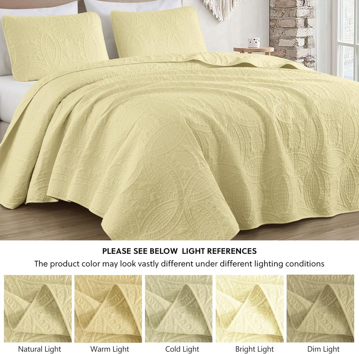 Austin King Oversized Bedspread Set, 3-Piece Pinsonic Quilted Lightweight Microfiber Bedspread Coverlet, Pastel Yellow