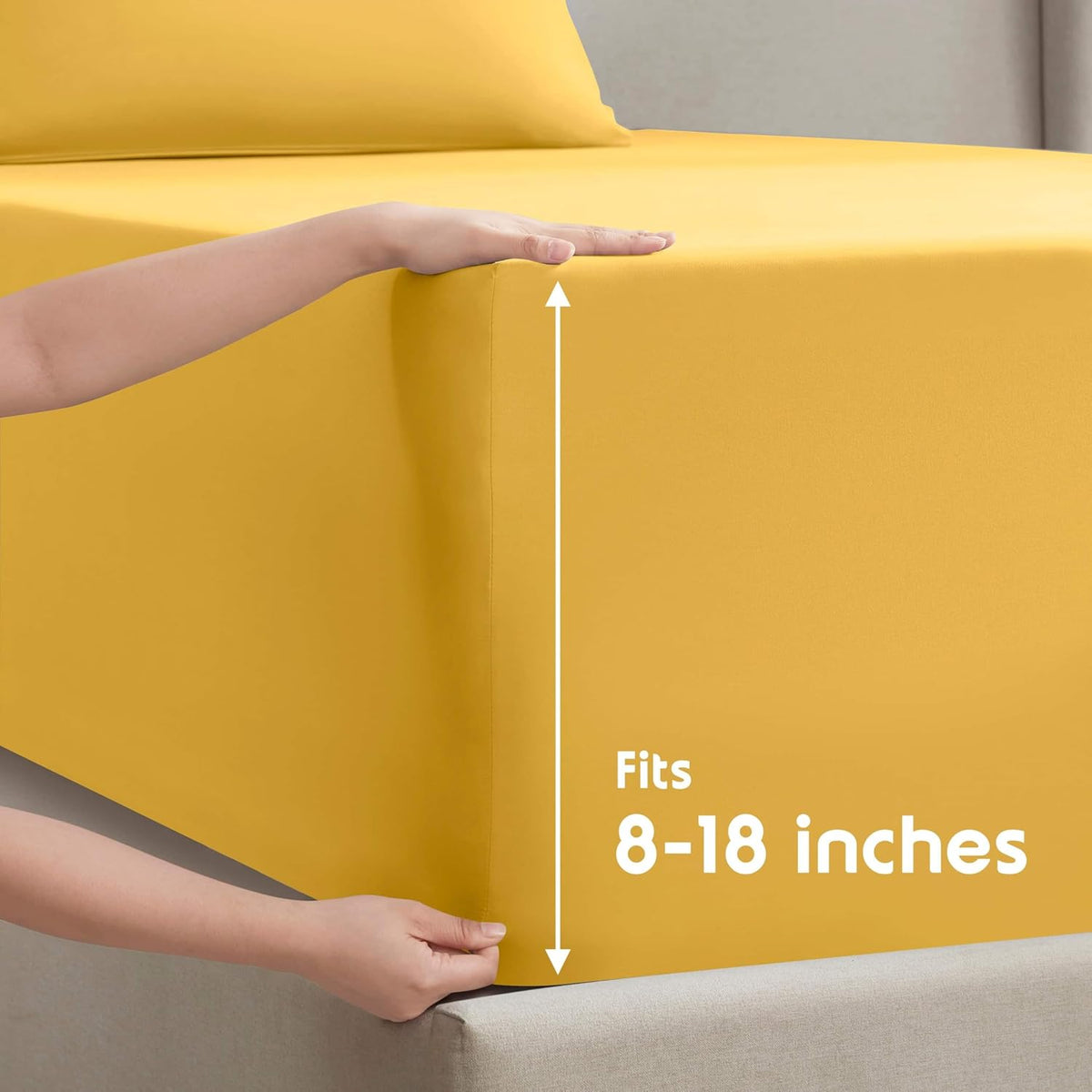 King Bed Sheet Set - Yellow - Instantly Soft Microfiber, No Break-in Wash - 4-Piece Deep Pocket Sheets & Pillowcases, Stays Put All Night