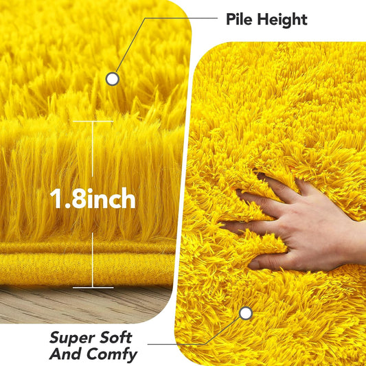 Fluffy Yellow Rug for Living Room 5x8 - Soft Non-Slip Kids Carpet
