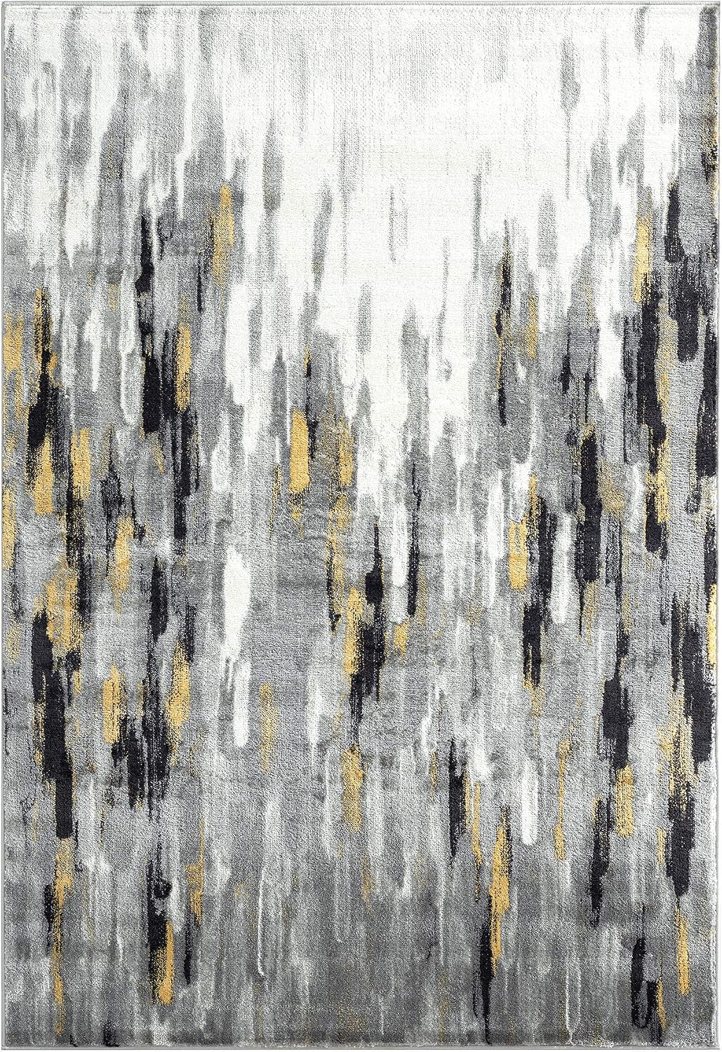 Porto PRT140C Contemporary Grey and Yellow Abstract Area Rug 5'3"x7'6"